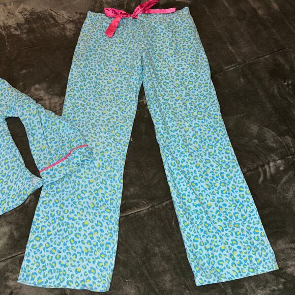 Vintage Y2K Candie's Pajama Set Blue/Hot Pink Animal Print Junior's Size Medium - Picture 2 of 6